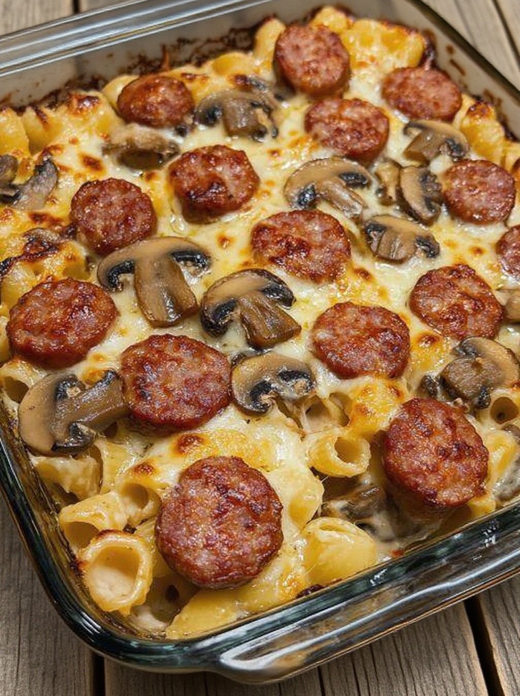 Thumbnail for Oven-Baked Sausage and Mushroom Pasta Gratin