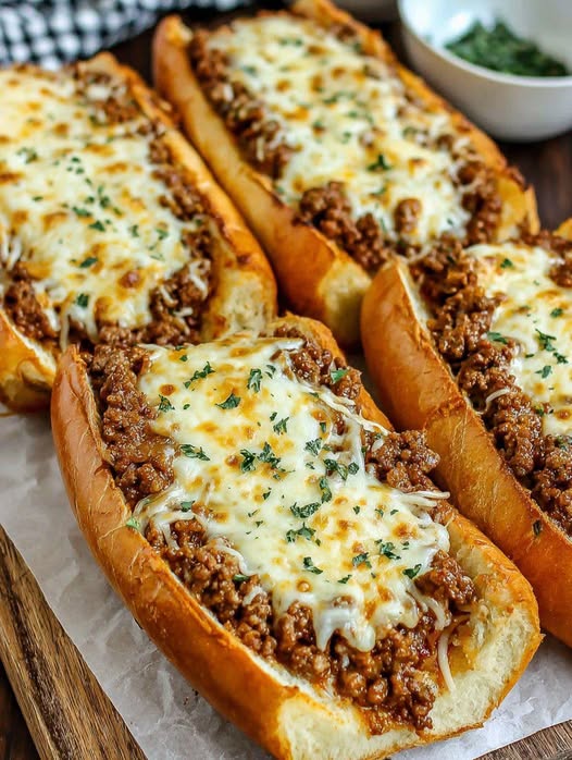 Thumbnail for Cheesy Sloppy Joe Garlic Bread