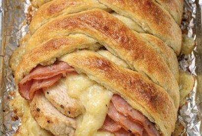 Thumbnail for 4-Ingredient Chicken Cordon Bleu Crescent Braid