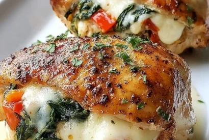 Thumbnail for Roasted Chicken Stuffed with Roasted Red Pepper, Spinach, and Mozzarella