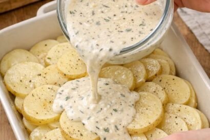 Thumbnail for Pour this 1 sauce over potatoes into a ceramic baking dish for a golden oven moment that’s seriously satisfying
