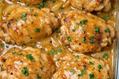 Thumbnail for Oven-Baked Chicken with Rich Onion Gravy (Ultimate Comfort Meal)