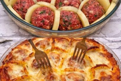Thumbnail for Cheesy Baked Meatball & Potato Casserole