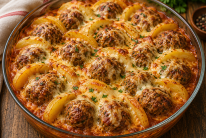 Thumbnail for Cheesy Meatball and Potato Bake