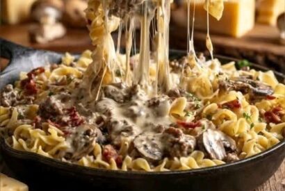 Thumbnail for Creamy Beef, Mushroom and Bacon Noodles
