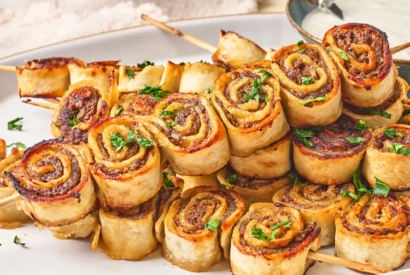 Thumbnail for Tortilla Pinwheel Kebabs with Yogurt Sauce